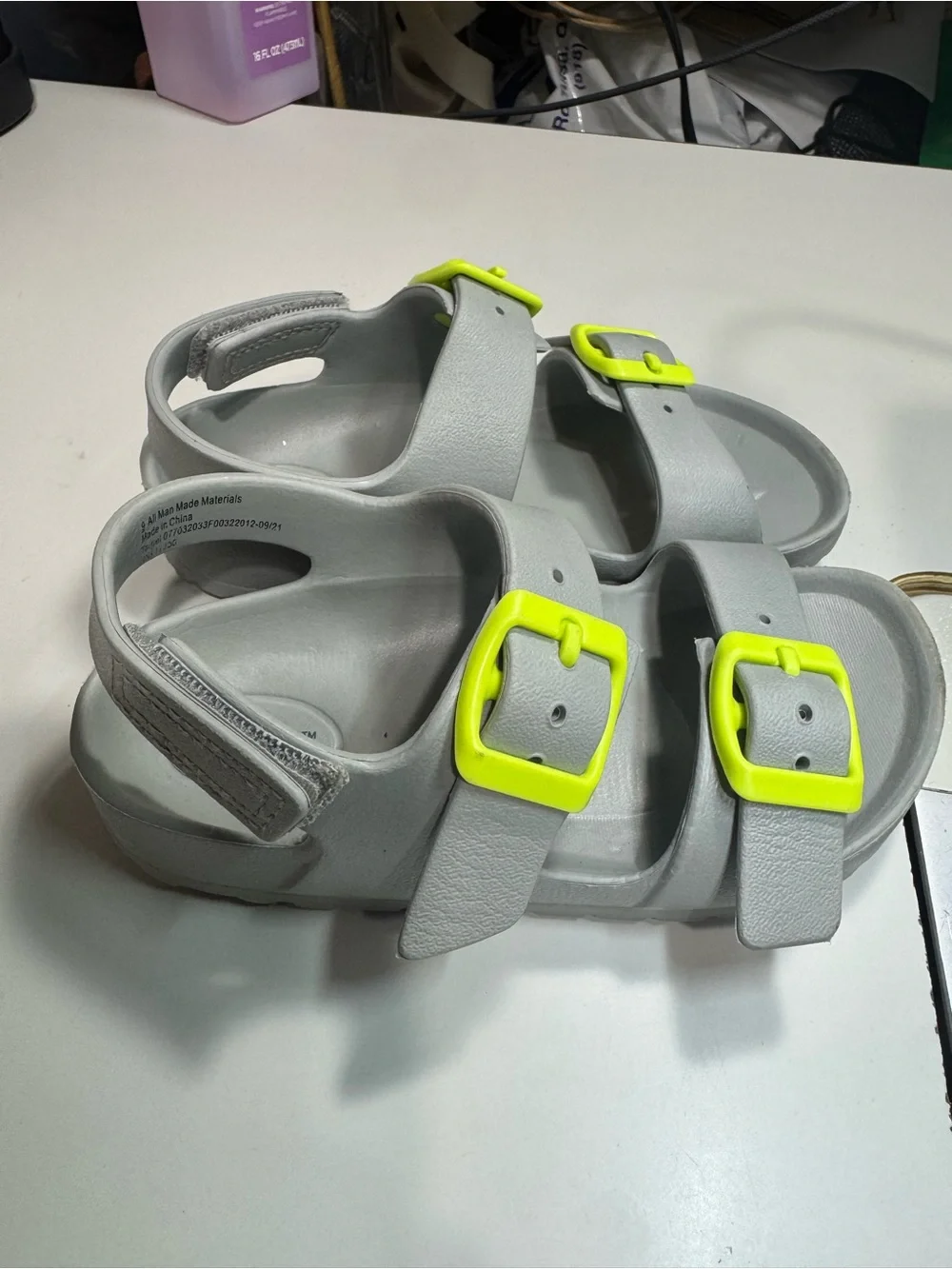 Cat & Jack Gray Sandals with Neon Yellow Buckles